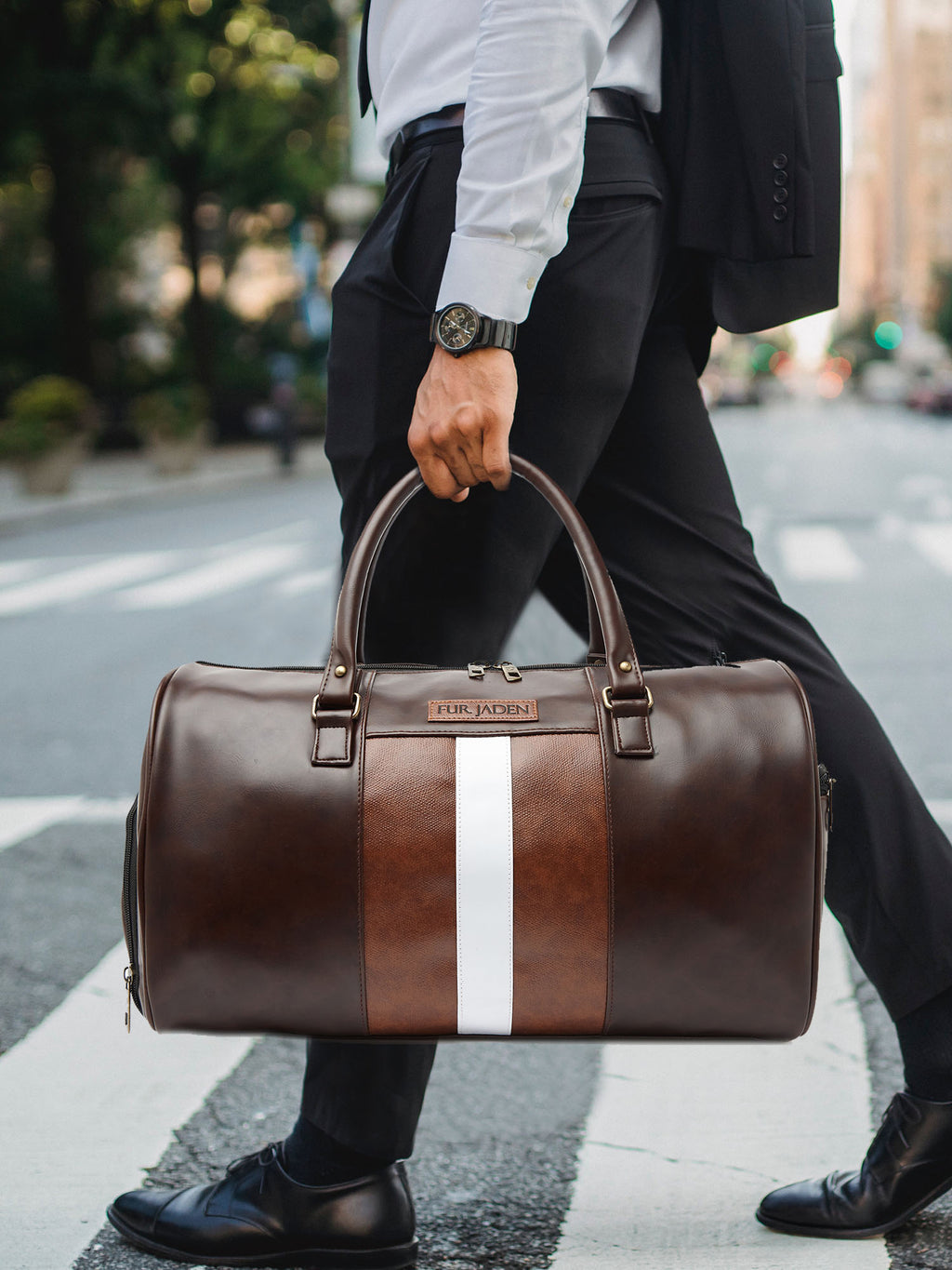 leather bag fur overnight bag