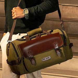 Forest Green Sustainable Canvas & Vegan Leather 40L Travel Duffle