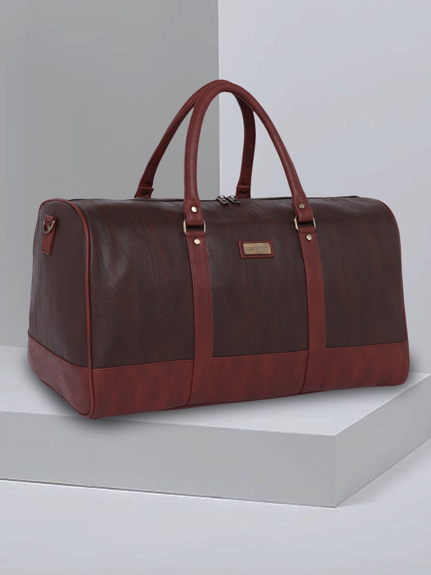 Mocha Brown Vegan Leather Travel Duffle Bag With External Shoe Pocket