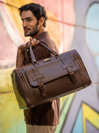 Brown Travel Duffle Bag With Shoe Pocket