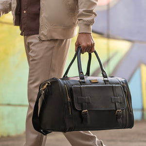Black Travel Duffle Bag With Shoe Pocket