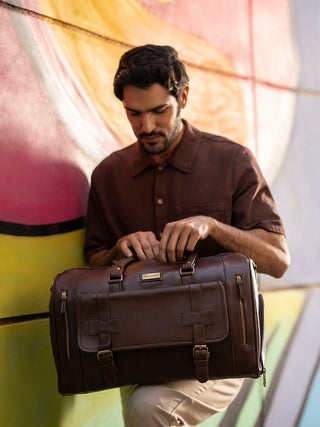 Brown Travel Duffle Bag With Shoe Pocket