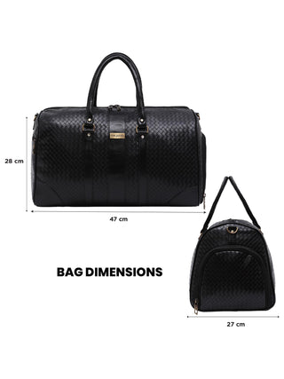 Black Textured Travel Duffle Bag With Shoe Pocket