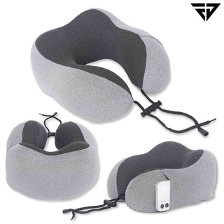 Grey Memory Foam Travel Neck Support Pillow, Eye Mask, Noise Isolating EarPlugs Combo