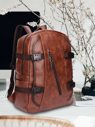 Fur Jaden Brown Faux Leather 15.6 Inch Laptop Backpack