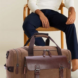 Brown Washed Canvas 40L Travel Weekender Duffle