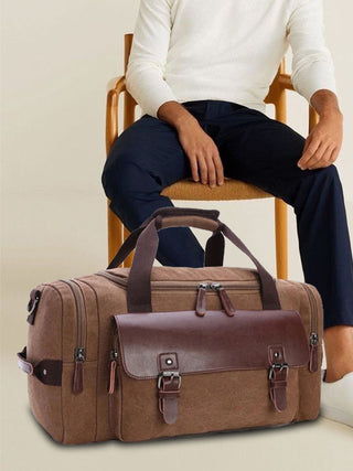 Brown Sustainable Canvas & Vegan Leather 40L Travel Duffle