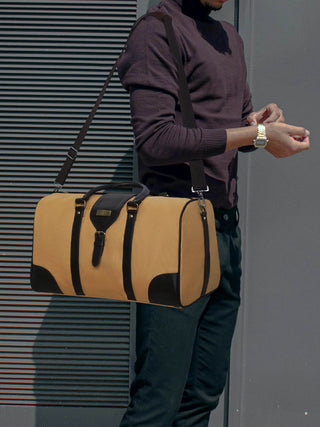 Sand Beige Recycled Canvas & Vegan Leather Travel Duffle