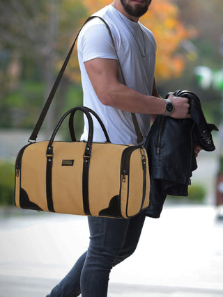 Desert Beige Recycled Canvas & Vegan Leather Travel Duffle