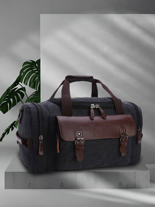 Charcoal Black Sustainable Canvas & Vegan Leather 40L Travel Duffle