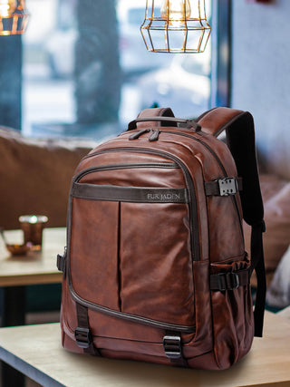 Leatherette Laptop Backpack | Brown