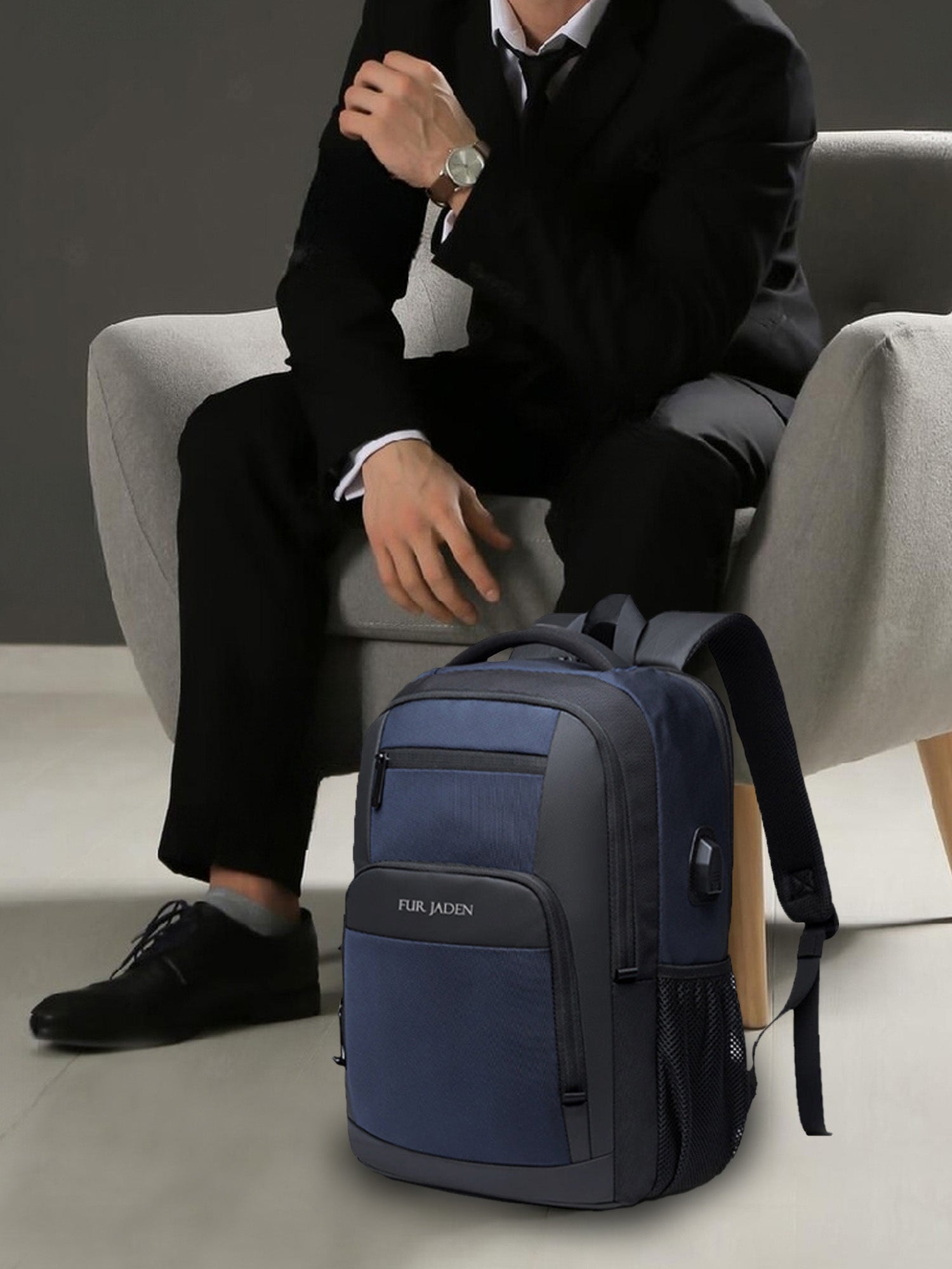 Laptop Backpack with USB Port | Navy Blue
