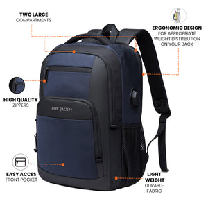 Laptop Backpack with USB Port | Navy Blue