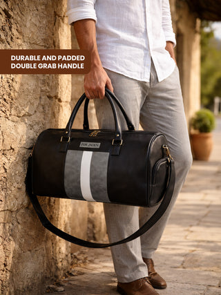 Black Weekender Faux Leather Duffle Bag