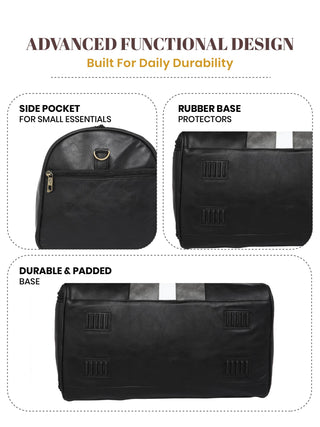 Black Weekender Faux Leather Duffle Bag