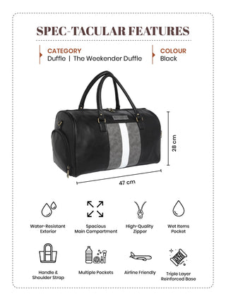Black Weekender Faux Leather Duffle Bag