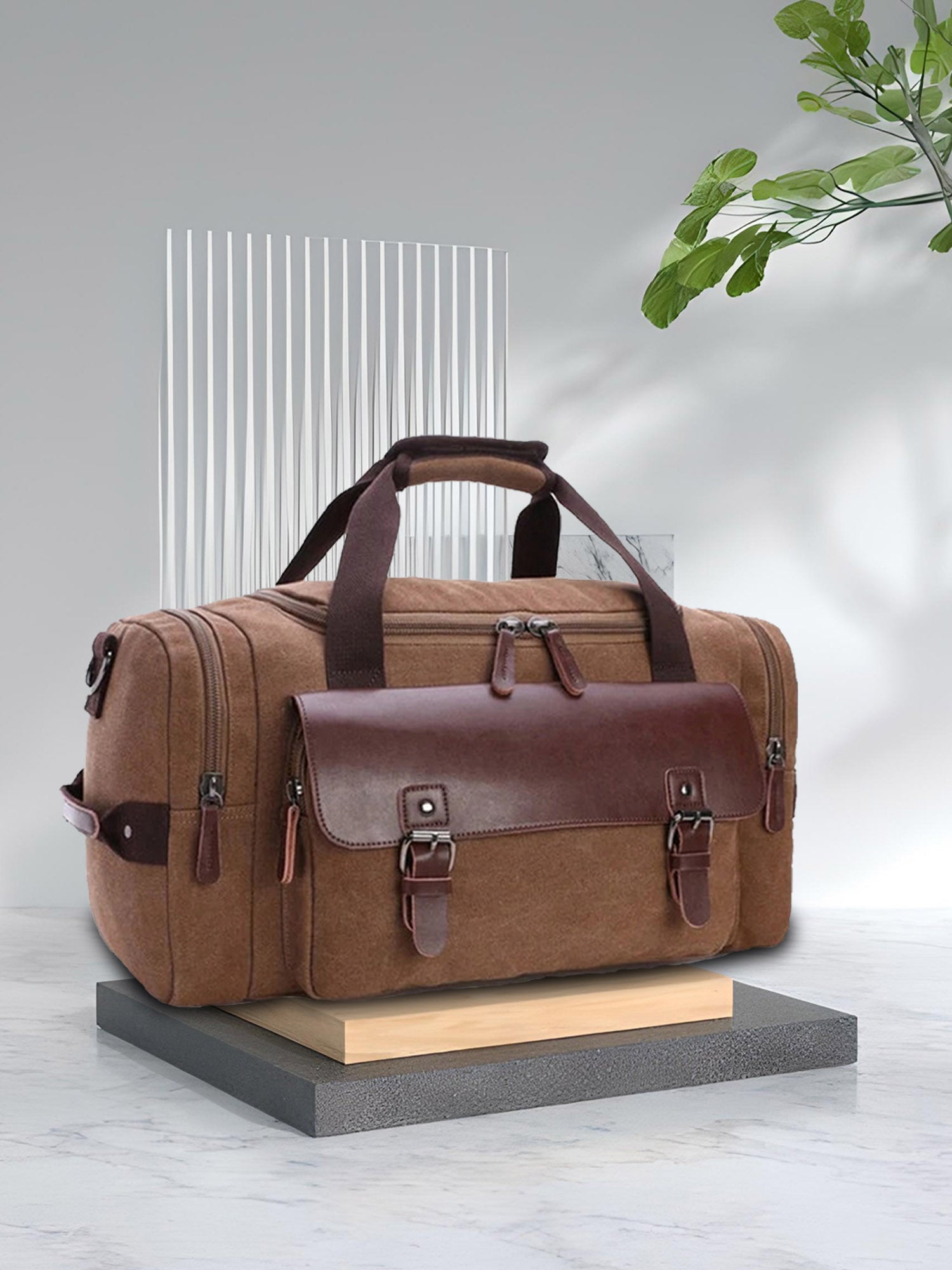 Brown Sustainable Canvas & Vegan Leather 40L Travel Duffle