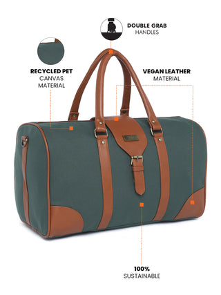 Forest Green Recycled Canvas & Vegan Leather Travel Duffle