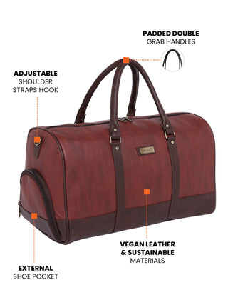 Earthy Tan Vegan Leather Travel Duffle Bag With External Shoe Pocket