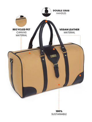 Sand Beige Recycled Canvas & Vegan Leather Travel Duffle