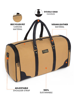 Desert Beige Recycled Canvas & Vegan Leather Travel Duffle