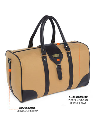 Sand Beige Recycled Canvas & Vegan Leather Travel Duffle