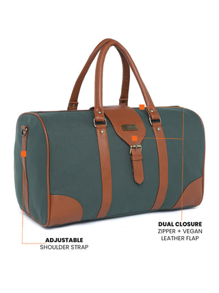 Forest Green Recycled Canvas & Vegan Leather Travel Duffle