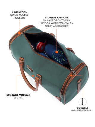 Pine Green Recycled Canvas & Vegan Leather Travel Duffle