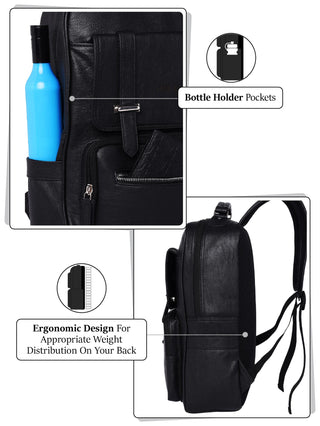 బ్లాక్ వేగన్ లెదర్ బ్యాక్‌ప్యాక్ 