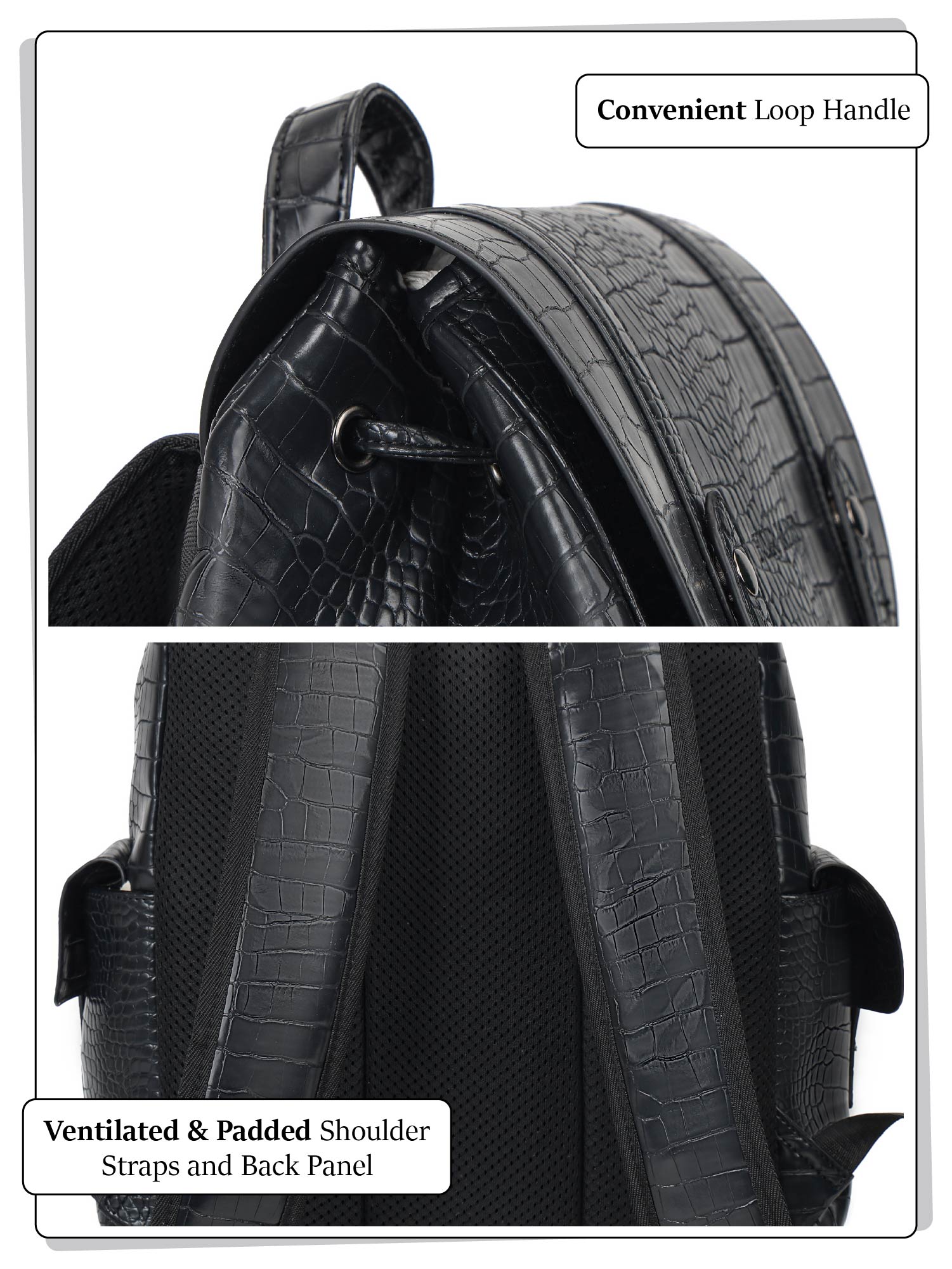 black leather snakeskin panel backpack Fur Jaden Vegan Leather 15.6 Inch Laptop Backpack
