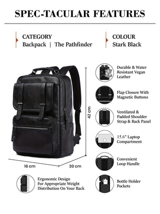బ్లాక్ వేగన్ లెదర్ బ్యాక్‌ప్యాక్ 