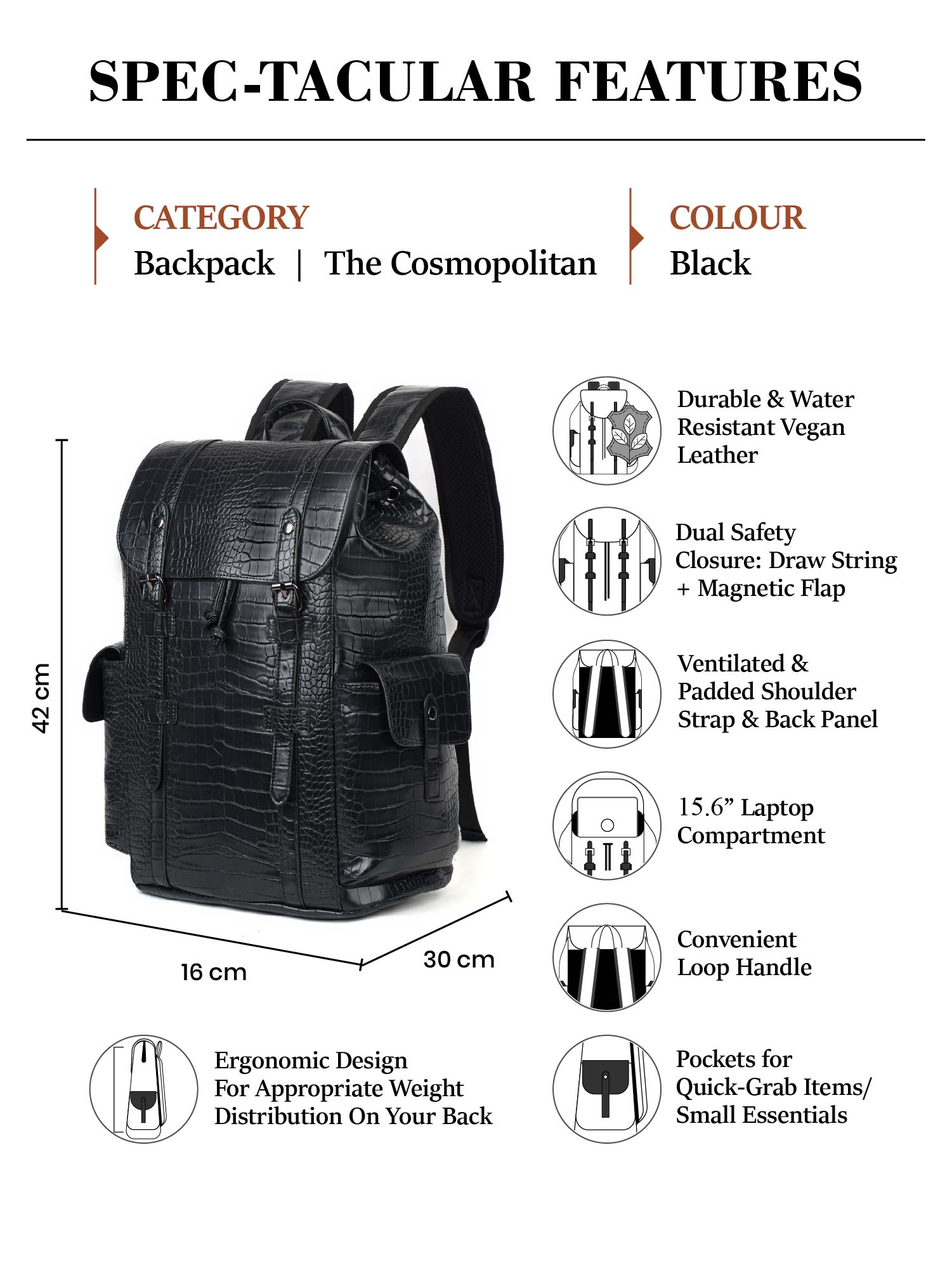 dream control backpack vegan leather Fur Jaden Vegan Leather 15.6 Inch Laptop Backpack