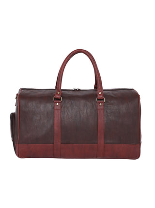 Mocha Brown Vegan Leather Travel Duffle Bag With External Shoe Pocket