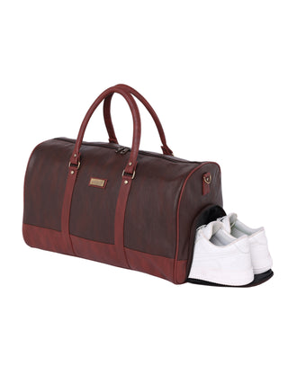 Mocha Brown Vegan Leather Travel Duffle Bag With External Shoe Pocket