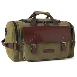Forest Green Sustainable Canvas & Vegan Leather 40L Travel Duffle
