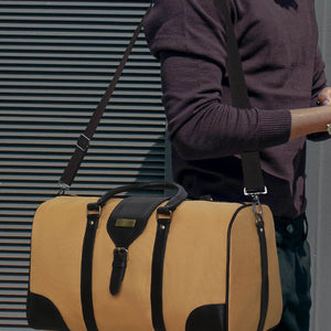 Sand Beige Recycled Canvas & Vegan Leather Travel Duffle
