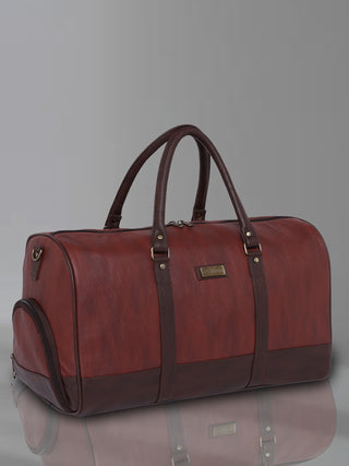 Earthy Tan Vegan Leather Travel Duffle Bag With External Shoe Pocket