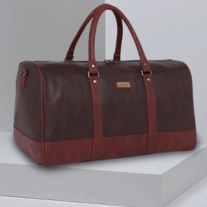 Mocha Brown Vegan Leather Travel Duffle Bag With External Shoe Pocket