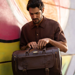 Brown Travel Duffle Bag With Shoe Pocket