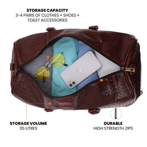 Tan Textured Travel Duffle Bag With Shoe Pocket