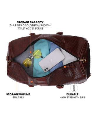 Tan Textured Travel Duffle Bag With Shoe Pocket
