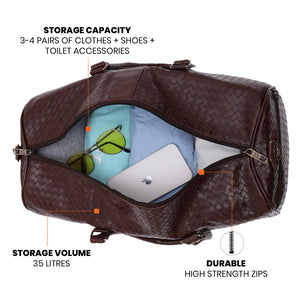 Brown Textured Travel Duffle Bag With Shoe Pocket