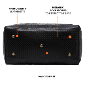 Black Textured Travel Duffle Bag With Shoe Pocket