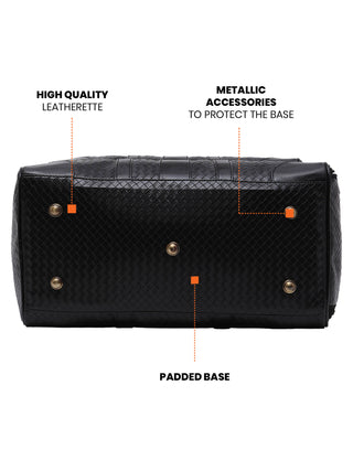 Black Textured Travel Duffle Bag With Shoe Pocket