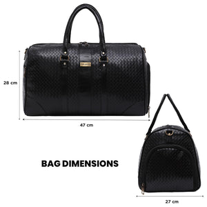 Black Textured Travel Duffle Bag With Shoe Pocket