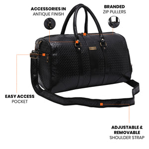 Black Textured Travel Duffle Bag With Shoe Pocket