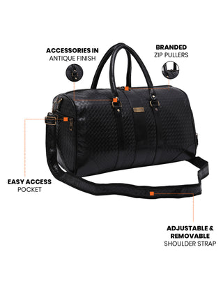 Black Textured Travel Duffle Bag With Shoe Pocket