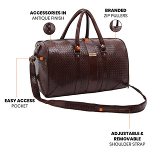 Brown Textured Travel Duffle Bag With Shoe Pocket