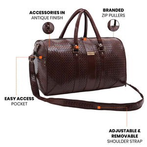 Brown Textured Travel Duffle Bag With Shoe Pocket