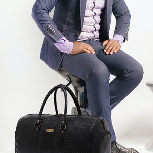 Black Textured Travel Duffle Bag With Shoe Pocket